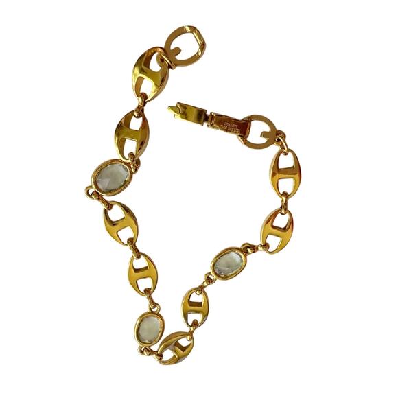 Givenchy Oval Mirrored Gs Gold Plate Bracelet with Clear Gemstones - Picture 7 of 10
